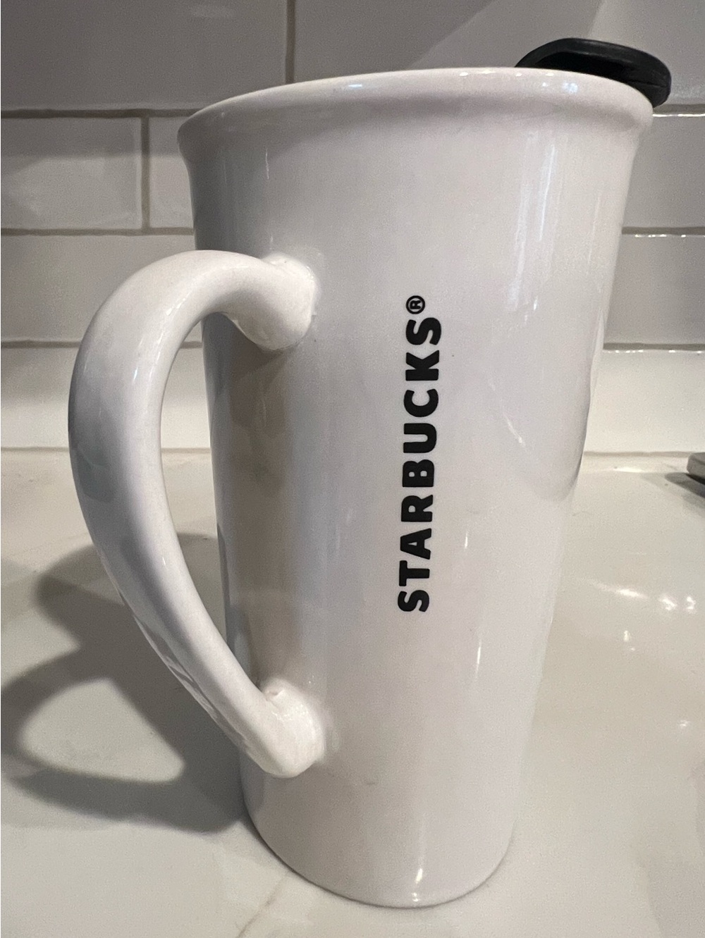 Starbucks White Ceramic 16oz Travel Mug with spill resistant lid. - Picture 6 of 6